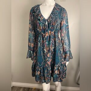Talco OTTANIO Italian Elegant Teal Patterned Dress